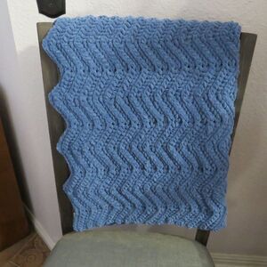Crocheted Lap Baby Blanket Handmade Blue Chunky Soft Cozy Warm Throw